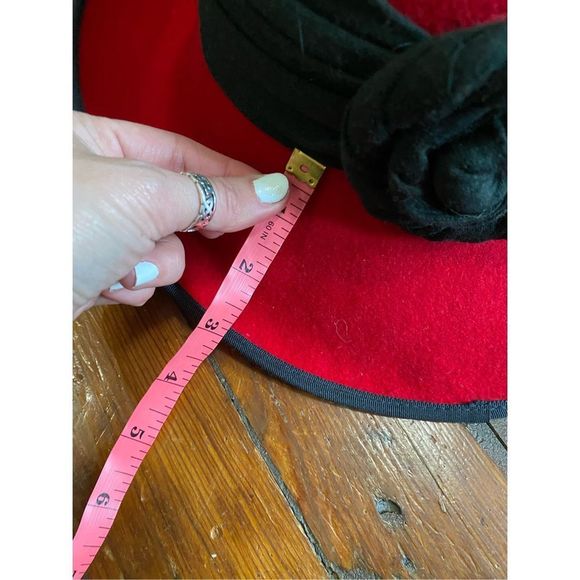 Betmar of New York Red Wool Emma Cloche Bucket Hat, Black Wrapped Scarf - Picture 8 of 9